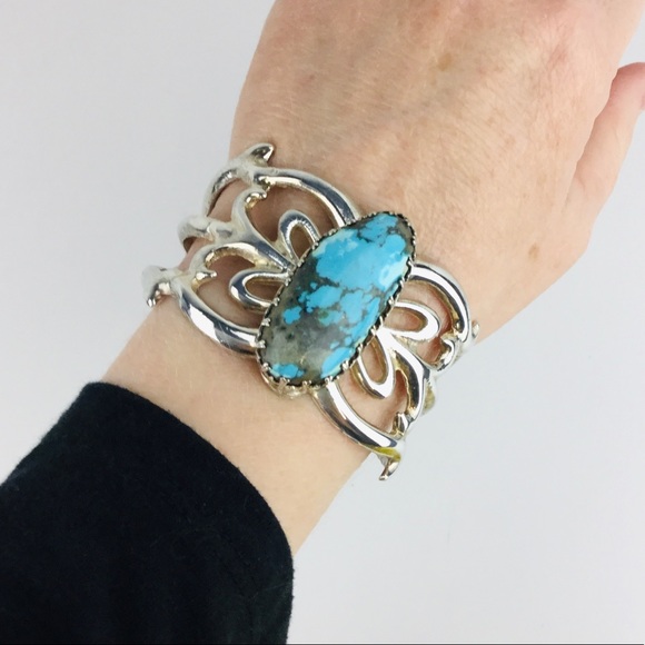 Sterling Silver Navajo Turquoise Signed Cuff Bracelet by Don Fran